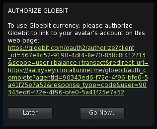 Gloebit auth request in OpenSim viewer