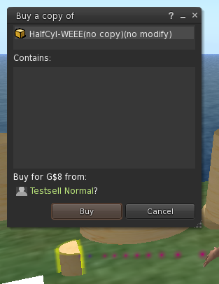 Buy window in OpenSim viewer