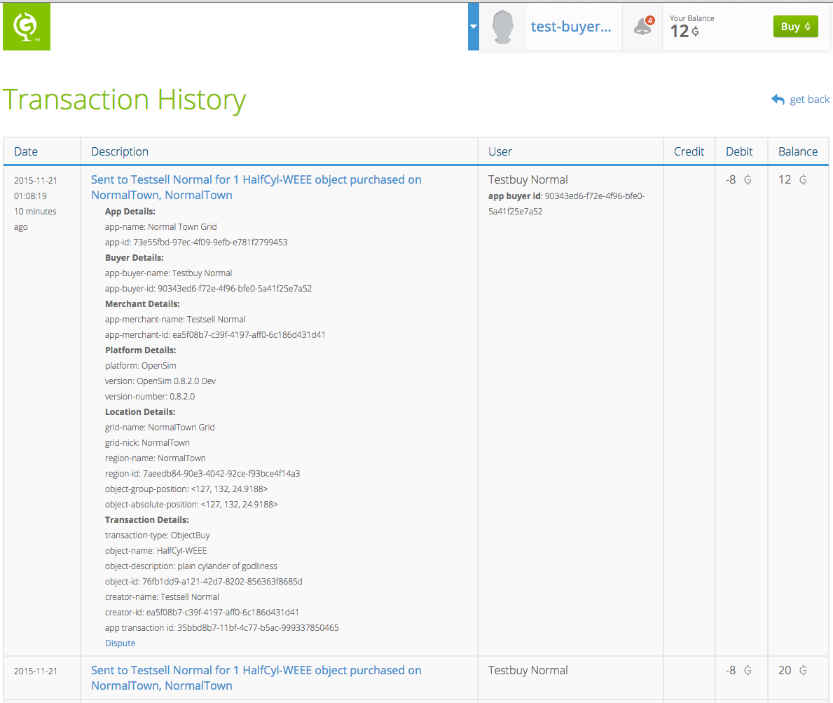 expanded transaction history record on web