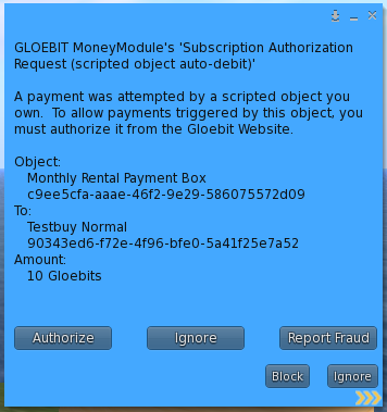 Subscription authorization dialog