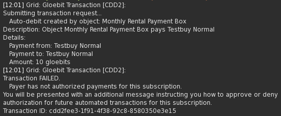 Transaction failed, subscription authorization required message in chat