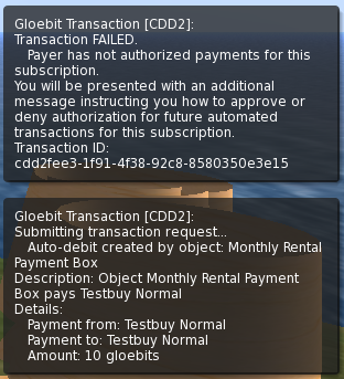 Transaction failed, subscription authorization required message